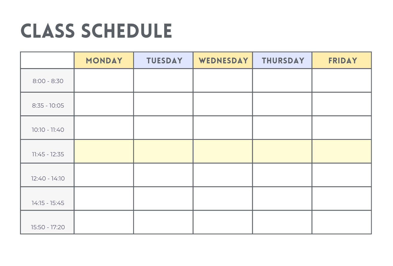Ejemplo de una plantilla A-B de un horario escolar