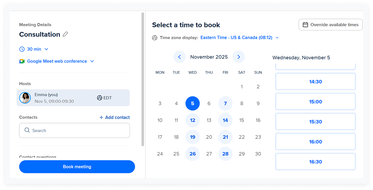 Booking dashborad of Calendly alternative to Acuity Scheduling