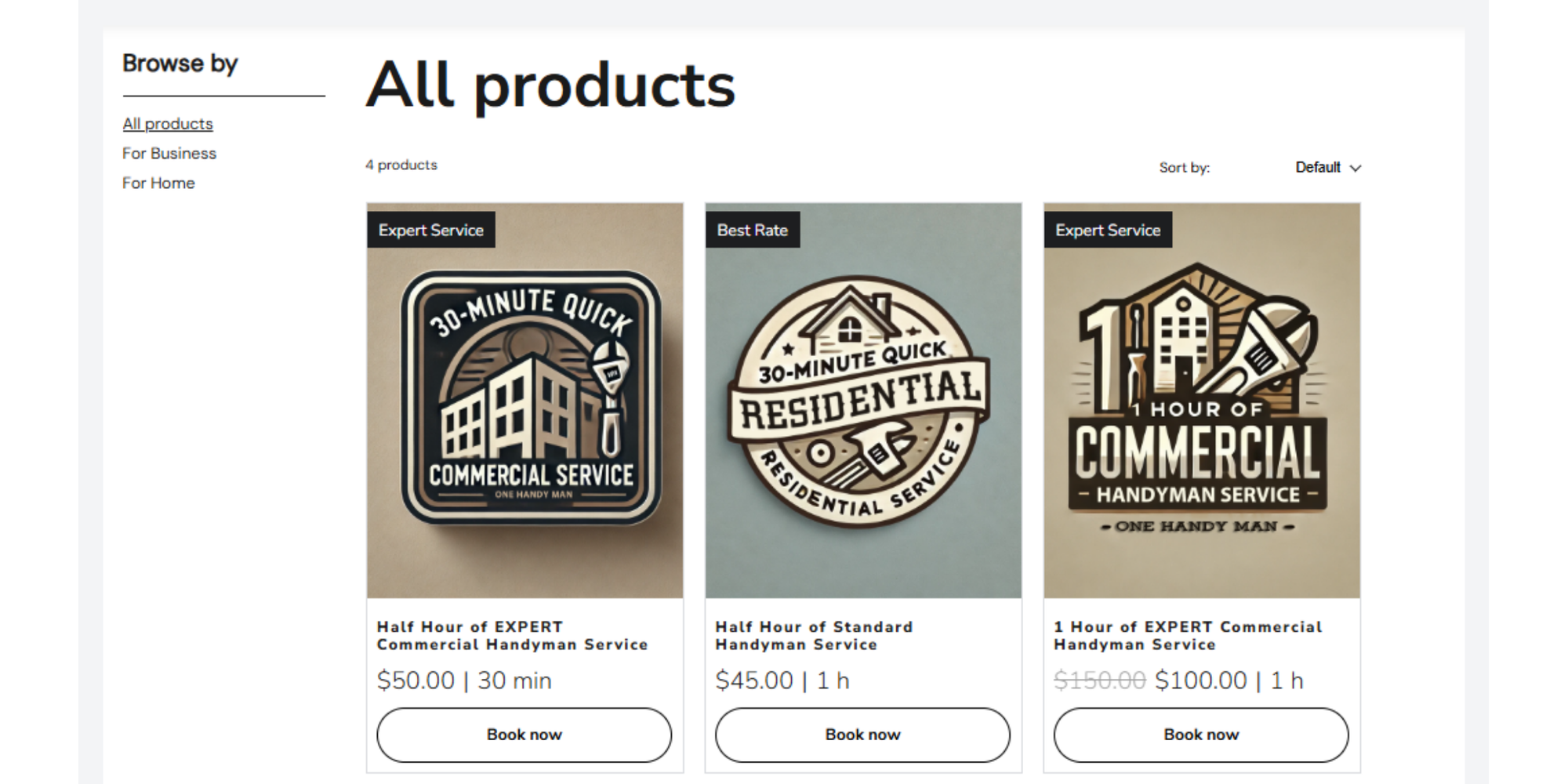 service menu with durations on handyman website 