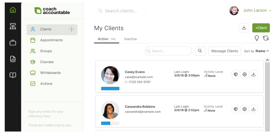 CoachAccountable app dashboard shown on a smartphone screen