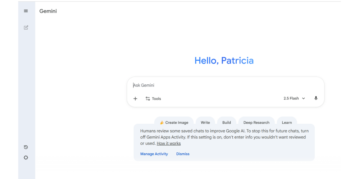 Interfaz de usuario de Google Gemini AI para profesores, herramienta de enseñanza gratuita