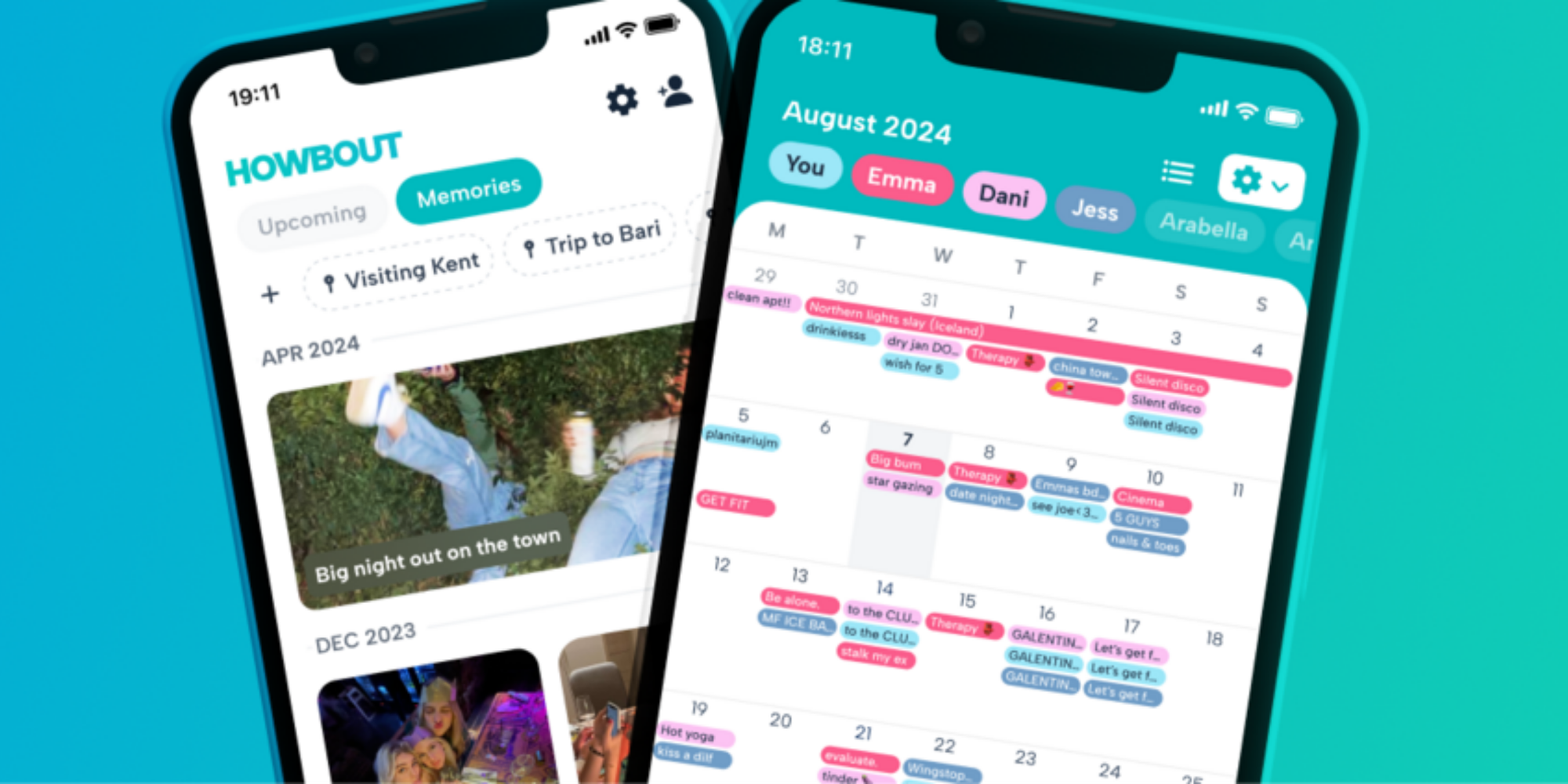 Howbout shared calendar app for friends on iPhone with color-coded schedules and group planning.