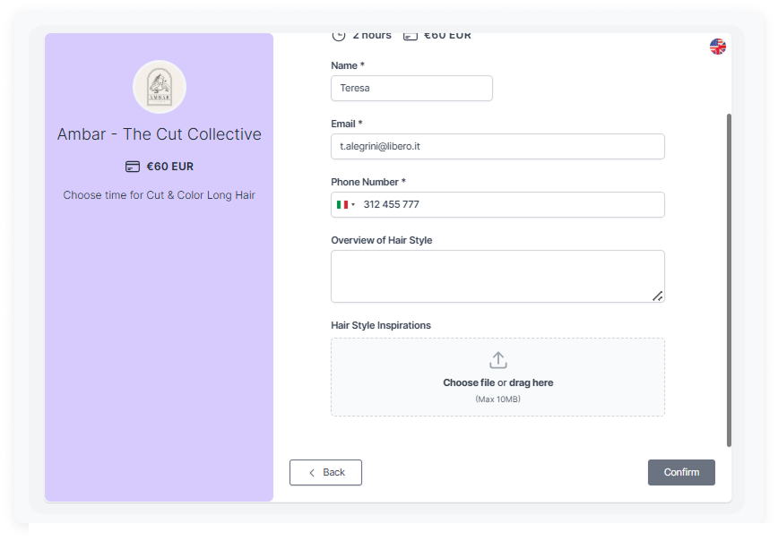 Koalendar personalized booking form as one of salon growth strategies