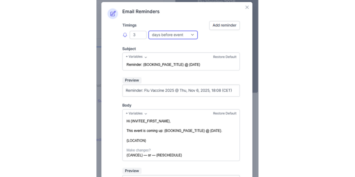 customized Online fitness classes reminder in koalendar