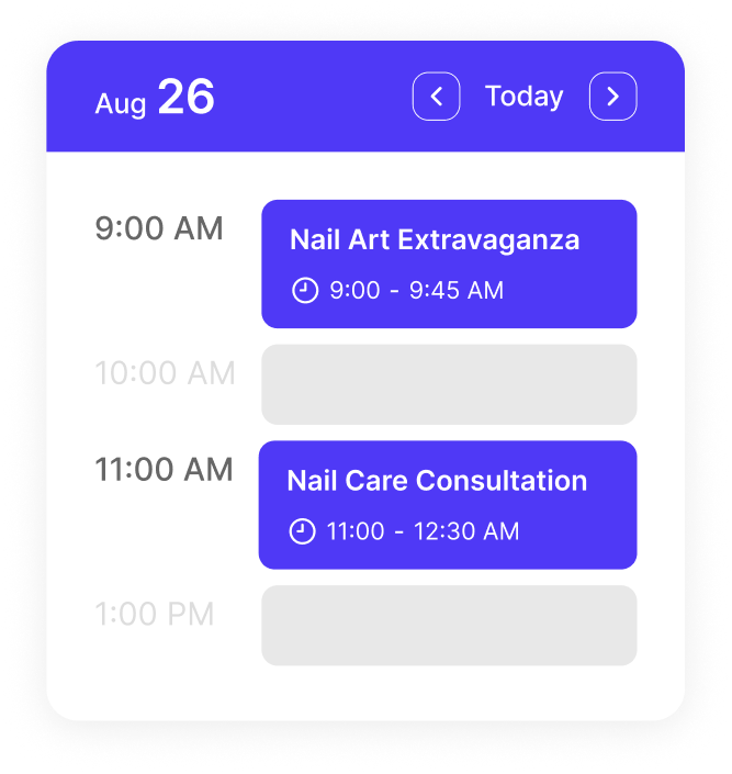 Screenshot of a Koalendar schedule for a nail salon