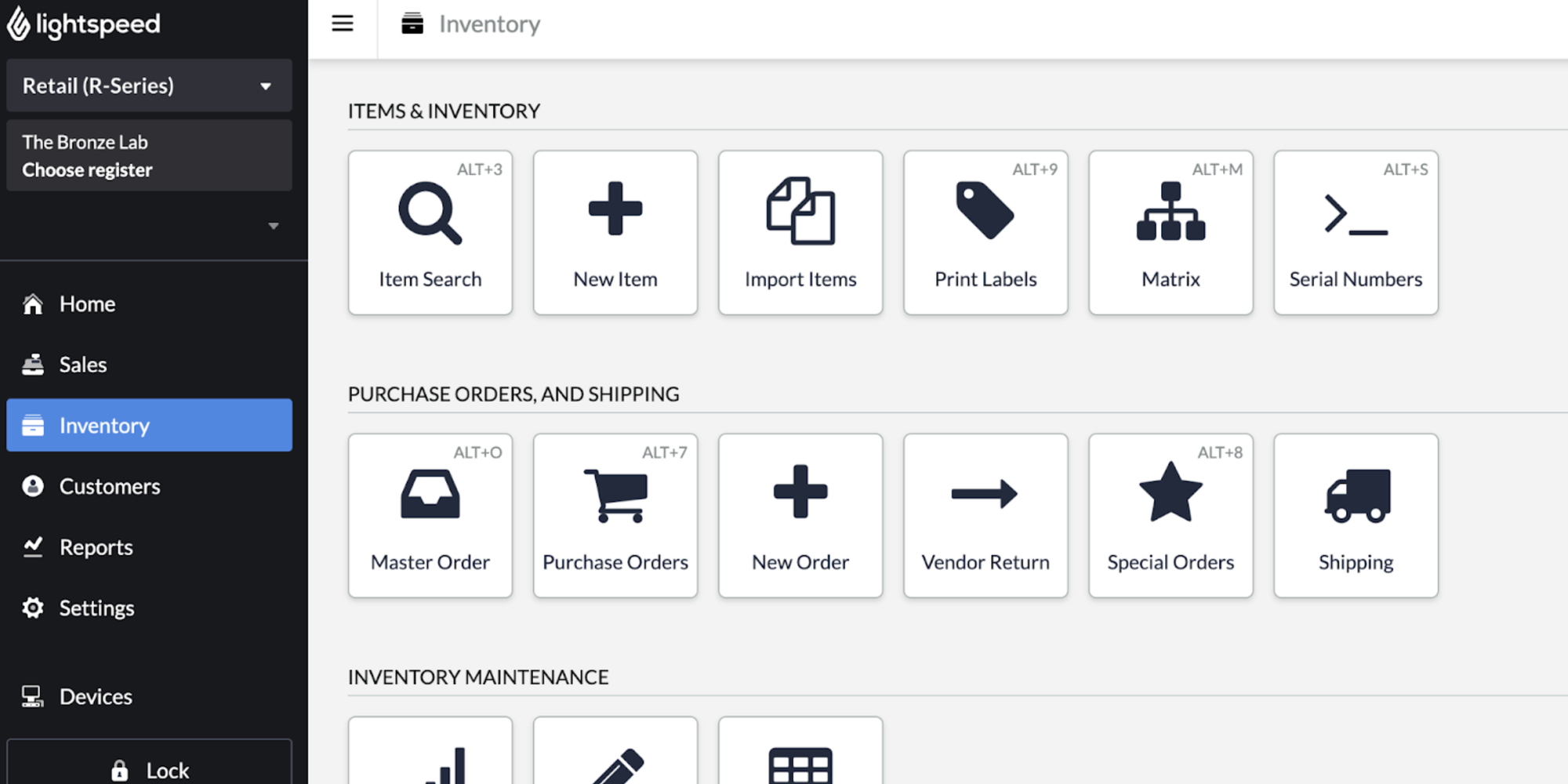 Lightspeed Retail inventory dashboard supporting workflows used in retail-focused salon management systems