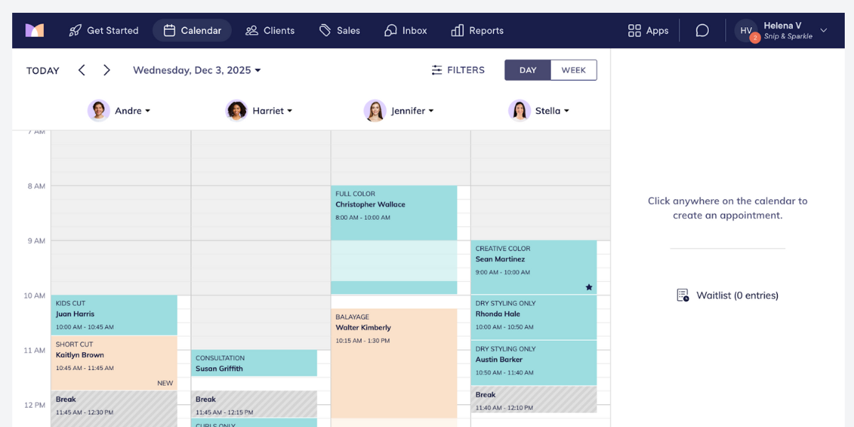 screenshot mangomint hair salon scheduling system