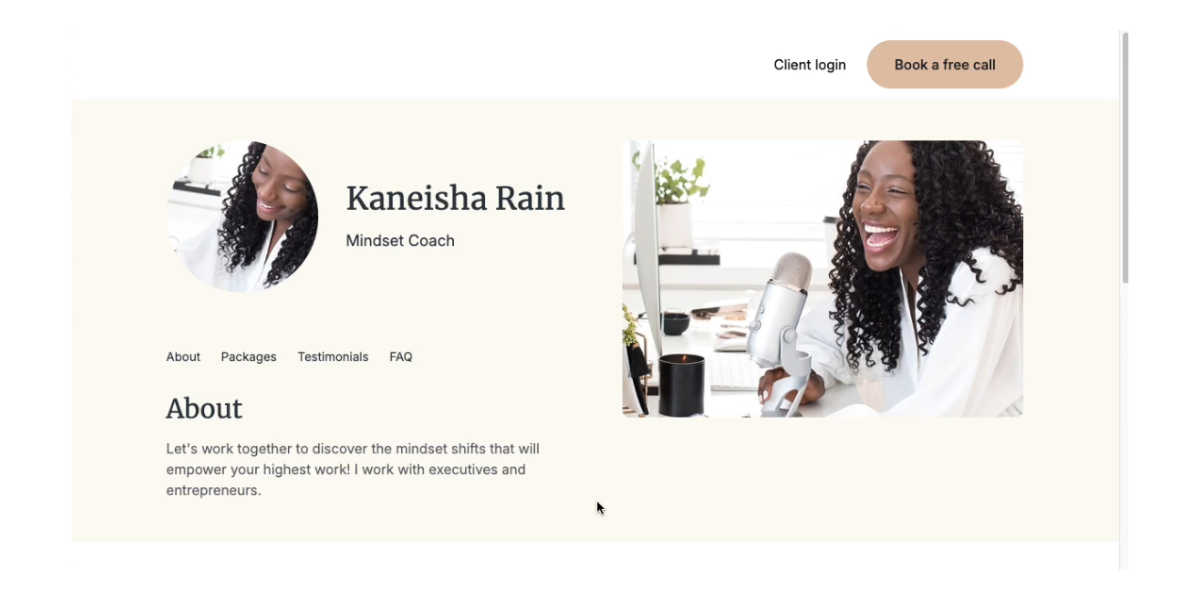 Mindset coach’s website built using Paperbell software