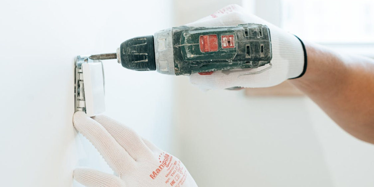  Electrician using a drill illustrating electrician marketing strategies to promote booking and scheduling software for electricians