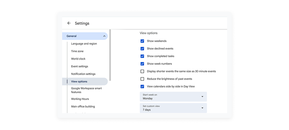 screenshot of customize your view as one of google calendar hacks
