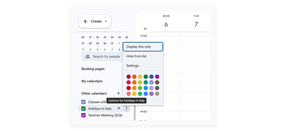 screenshot of color settings as one of google calendar hacks