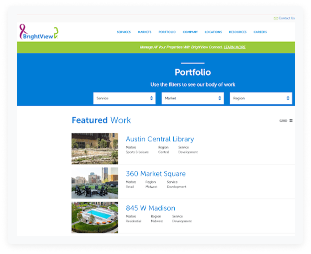 Landscaping company website showing their portfolio