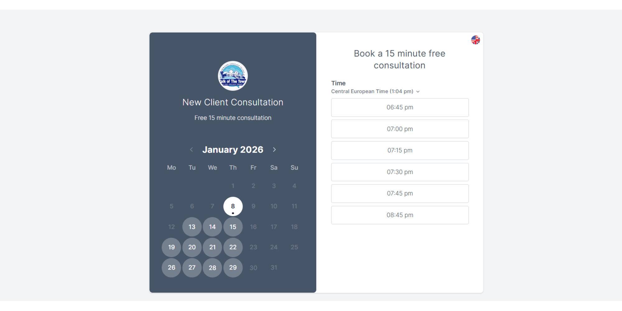 Koalendar scheduling software for speech therapist