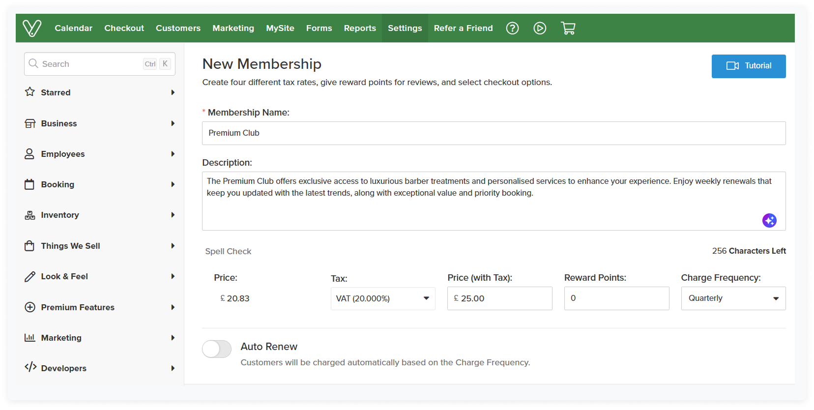 membership settings at vagaro barber calendar app