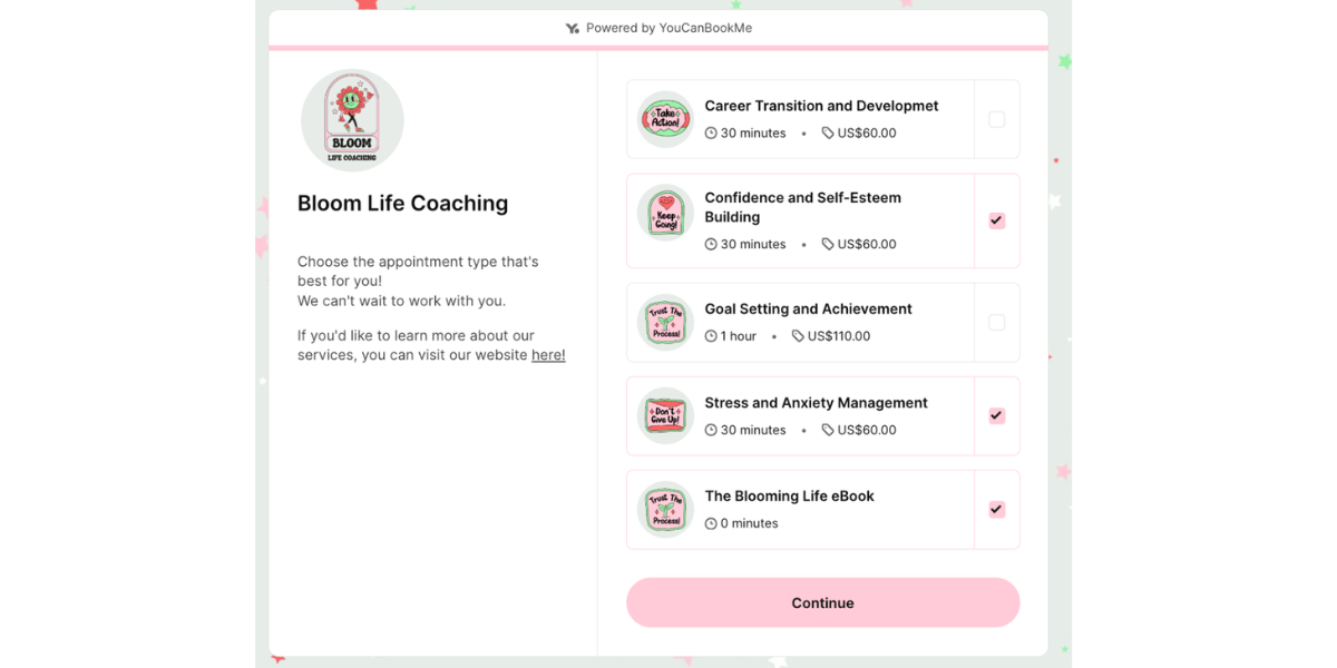 Life coaching scheduling page made with YouCanBookMe
