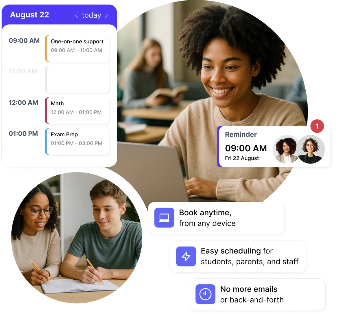 Students and parents booking school meetings online from different devices
