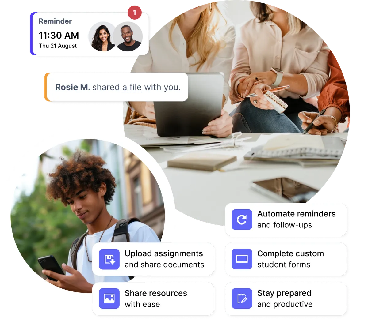 Teacher reviewing student information and uploaded homework before class