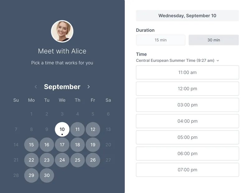 Koalendar schedule meetings online screenshot
