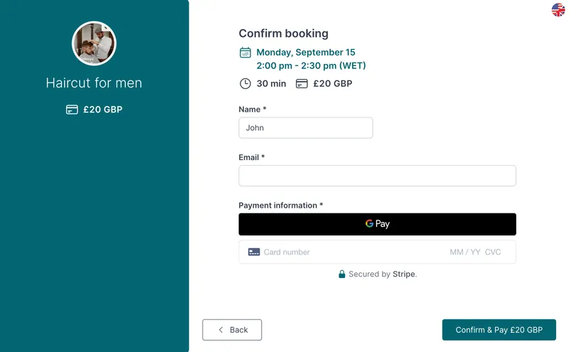 Koalendar booking payment system screenshot