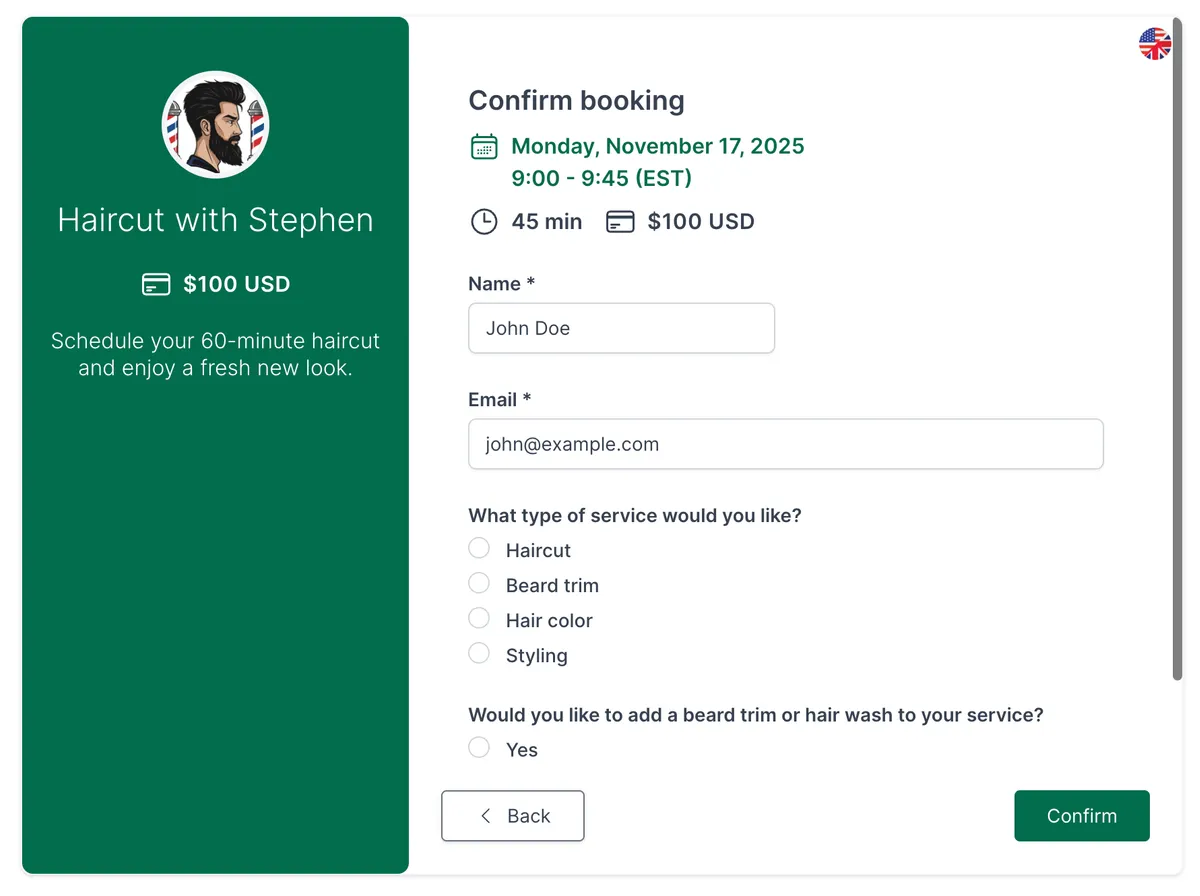 Koalendar booking page